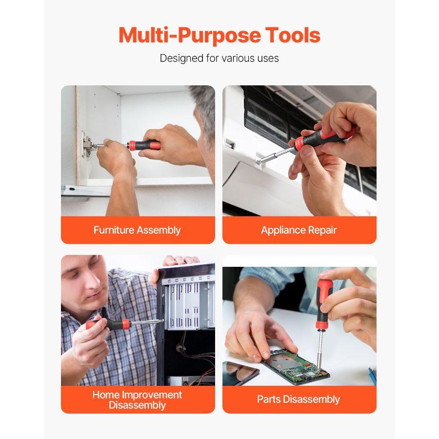 VEVOR Screwdriver Set, 13 in 1 Magnetic Multi Bit Mini Nut Driver Set, Phillips, Flat Head, Torx, Square Bits for Men, Manual Precision Repair Tool Kit for Sockets, Furniture, Home Appliances, Cars