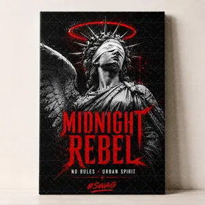 Midnight Rebel Black Red Canvas Poster, Urban Angel Statue Wall Art, Edgy Quote Print for Teen Bedroom, Living Room, Office, Modern Aesthetic Home Decor Gift,wall decor,poster.
