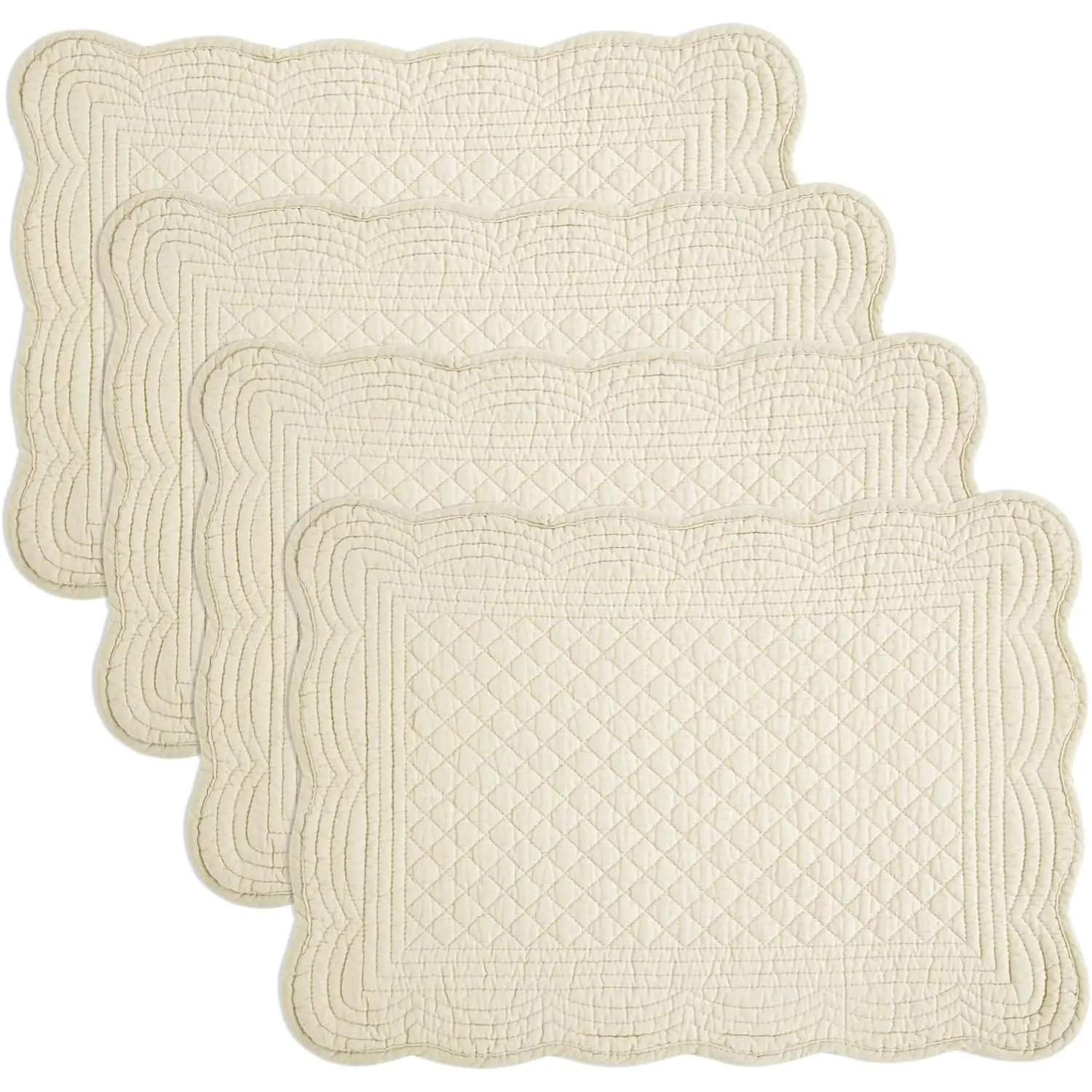 Quilted Placemats Set of 4 Washable Rectangular Placemats for Kitchen Table 100% Cotton Fabric Table Mats Flax