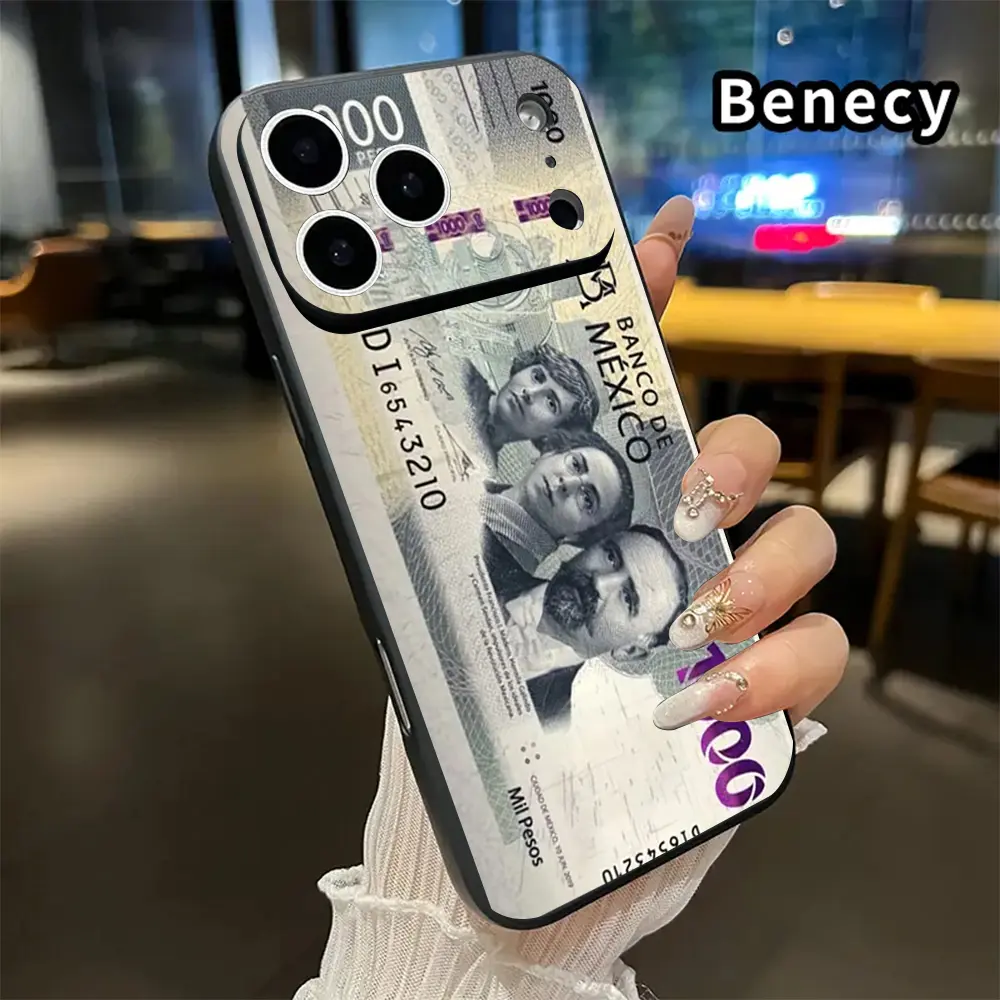 Vintage 1000 Mexican Pesos Banknote Simulation Shockproof Anti Drop Phone Case For iPhone 17Air 16Pro Max 15 14 13 12 11Pro Plus Samsung Galaxy S21 S22 S23 S24 S25 S26 Plus Ultra FE tough shockproof anti-drop designer fashion stylish gift, Smartphone, Han