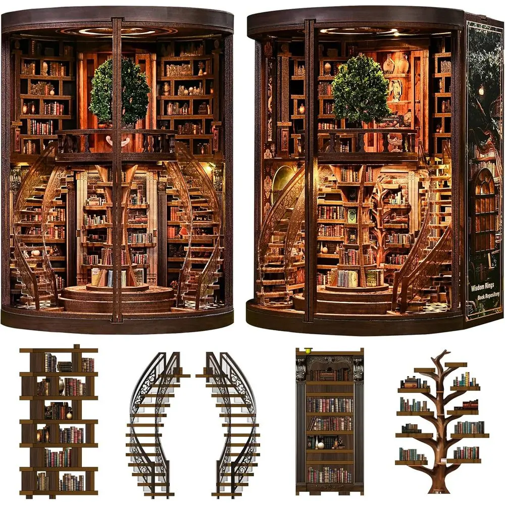 Spilay DIY Miniature House Kit for Adults, Mini Dollhouse Building Kit with Warm LED Light & Detailed Furniture, Handmade DIY Craft Model, Bookshelf Decor, Home Room Ornament, Ideal Gift for DIY Lovers