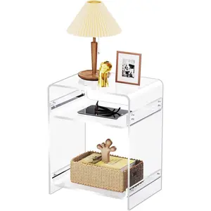 Solaround Clear Acrylic Record Player Stand with Vinyl Storage| Modern Turntable Side Table & Nightstand| Aesthetic Music Corner Decor