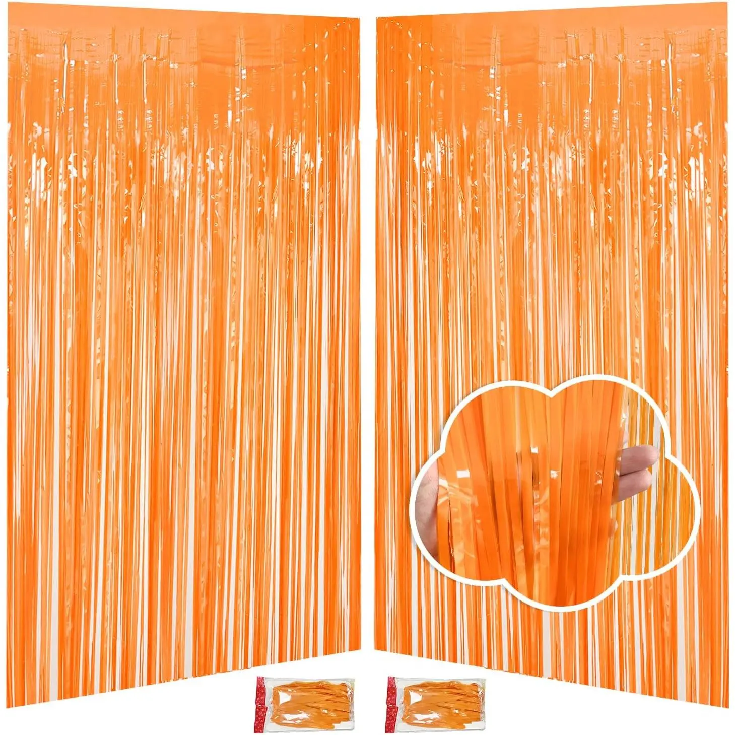 Thanksgiving Decorations Orange Streamers Fringe Backdrop 3.3x8.2ft, 2 Pack Foil Fringe Curtains for Basketball Birthday Party Decorations, Wall Door Decor Tinsel Backdrop for Halloween Bachelorette