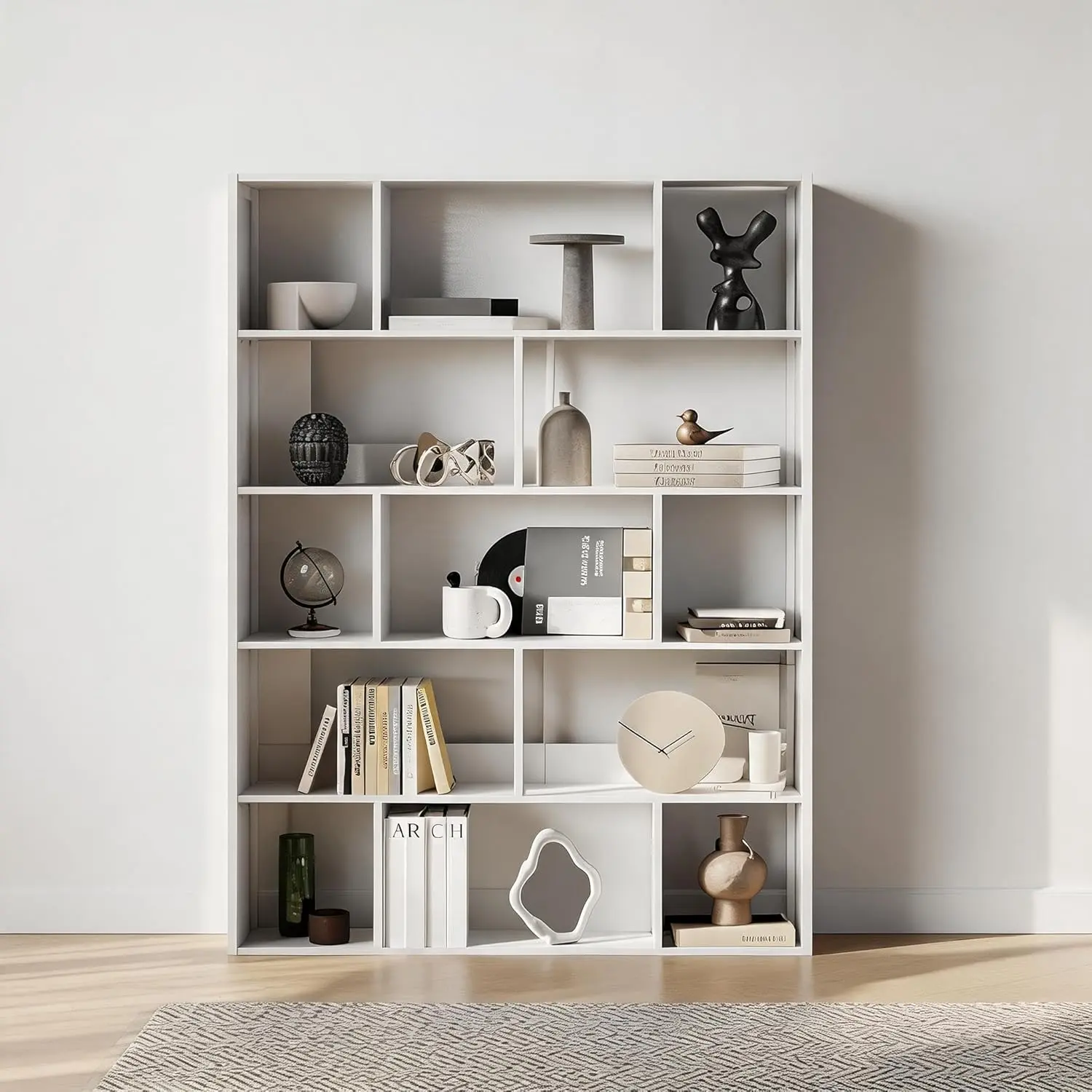 Gaomon 5-Tier Bookshelf, Tall Geometric Bookcase, Modern Room Divider & Display Shelf with Anti-Tipping Devices, Mid Century Bookshelf for Living Room, Home Office