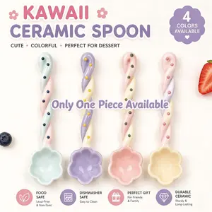 Cute Long Ceramic Spoon Set, Candy Color Glazed Cartoon Dessert Spoons, Irregular Handle Design, Fresh Dining Utensils, Ice Cream Yogurt Scoops, Dinnerware Utensils