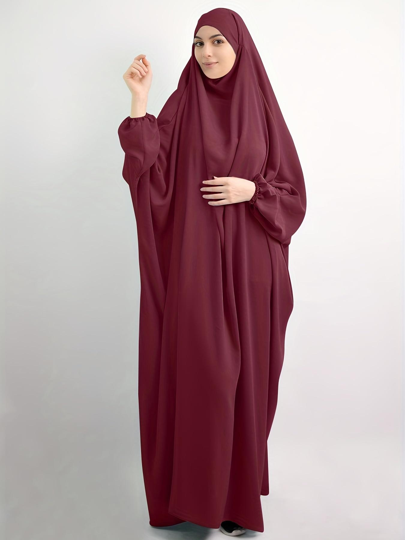 Women's Solid Knot Hooded Batwing Sleeve Kaftan, Modest Maxi Long Sleeve Dress for Daily Outdoor Wear, Women's Islamic Clothing for Spring & Fall, Modesty Muslim Clothing, Modest Clothes, Muslim Women Gowns