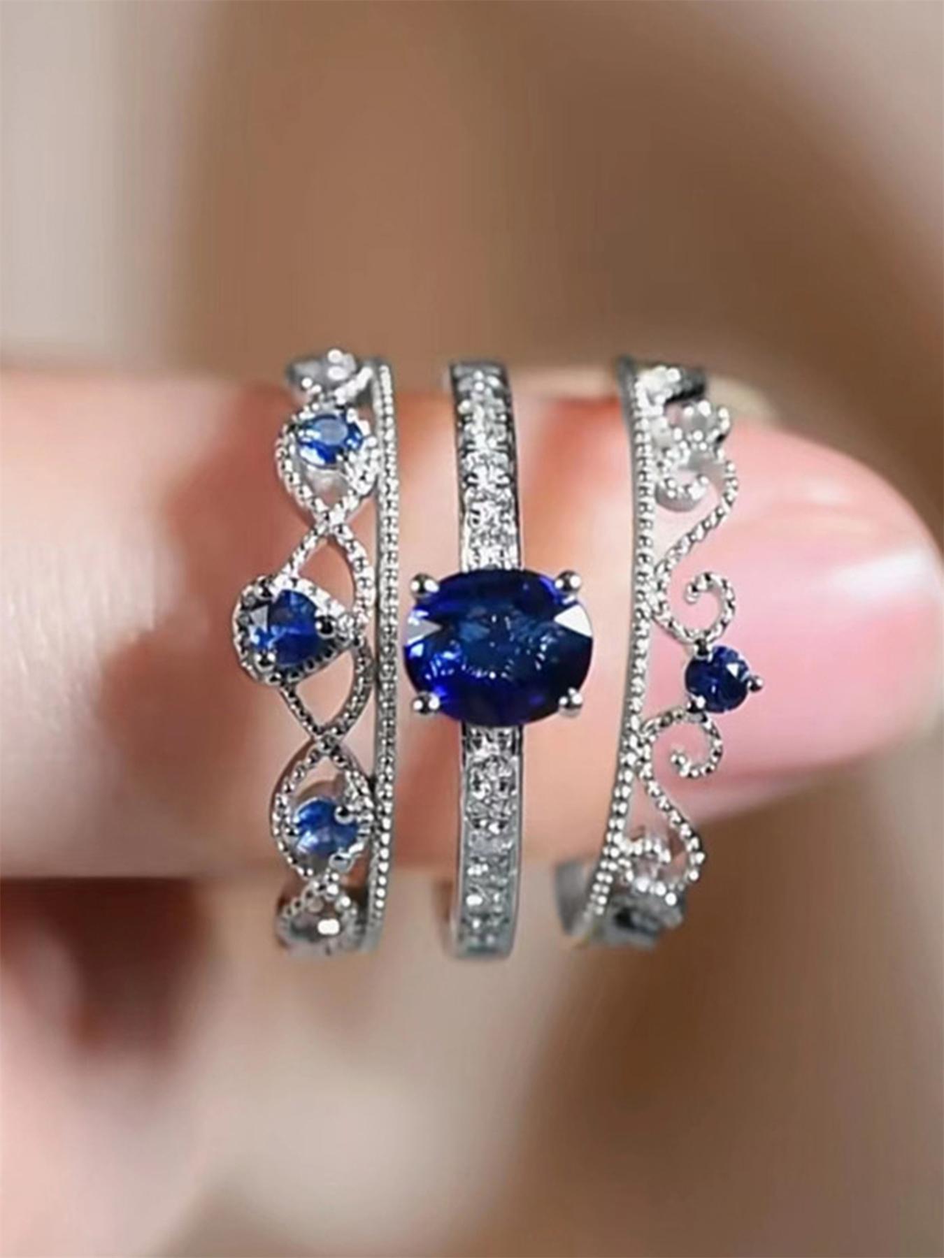 Elegant Rhinestone Decor Wedding Promise Rings for Women (3pcs/set), Fashion Engagement Rings for Party, Daily Decor, Trendy All-match & Exquisite Jewellery As Birthday Gift, Statement Rings