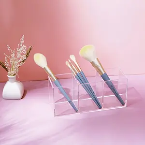 Acrylic Three-Compartment Makeup Organizer, Ideal for Brushes and Cosmetics, Bedroom Bathroom Office Storage, Minimalist Design