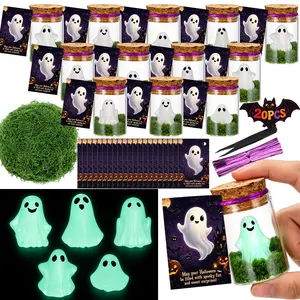 20pcs Halloween Ghost Wish Bottles Kit, Glow in the Dark Mini Ghost Jar Decorations, Cute Spooky Party Favors, Halloween Gifts