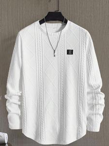 men's regular fit patched detail textured knit tops, knitwear sweatshirt, nit casual long sleeve round neck t-shirt for all seasons, t shirts for men, fashion men's knit top for daily wear, t shirts for men, men's t shirts, menswear, knitted shirt