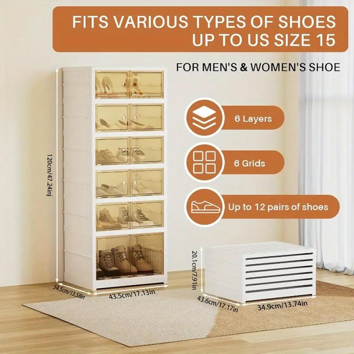 3/6/9-layer transparent storage box with no installation required, stackable and foldable shoe storage box with transparent door, plastic shoe box, easy to assemble.