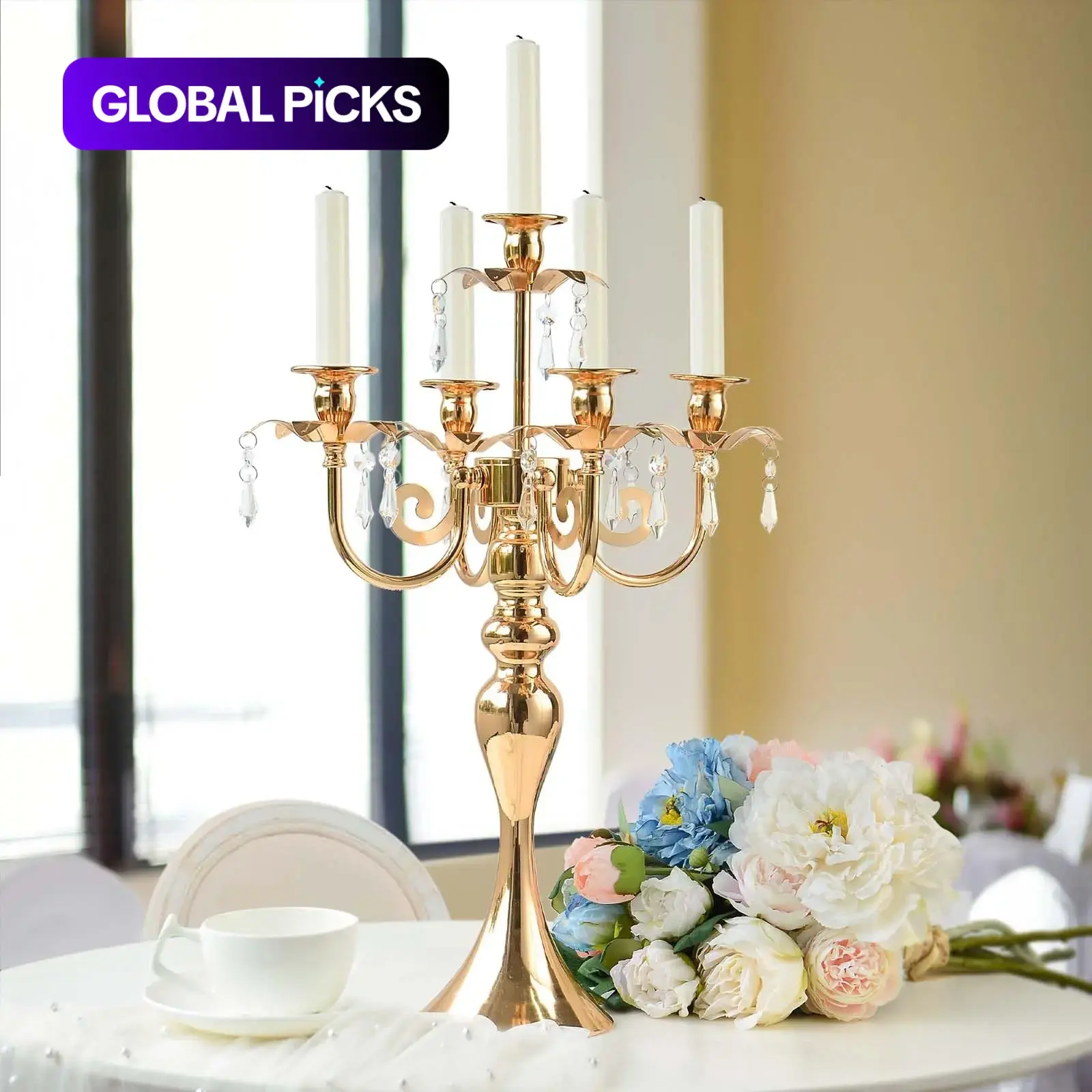 Luxury Five-Head Candle Holder, Elegant Metal Candle Stand with Floral Slot, Metal Candle Holders, Stable Base for Long Candles, Romantic Decor for Weddings and Home Aesthetics, Home Decoration #GLOBAL PICKS