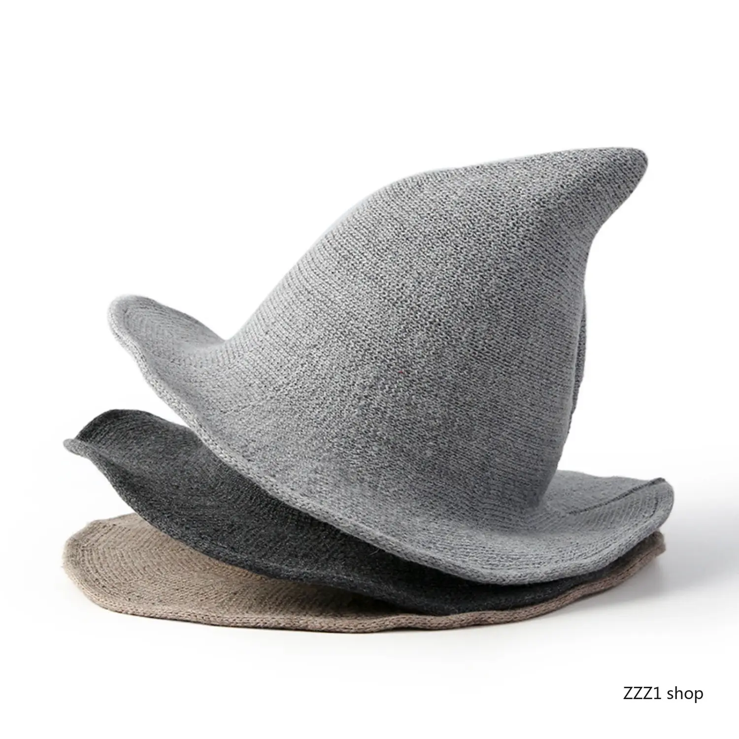 Witch Hat Women Winter Warm Knit Pointed Hat Crochet Wizard Cap Cosplay Costume Party Sun Foldable Bucket Hats Halloween Gift