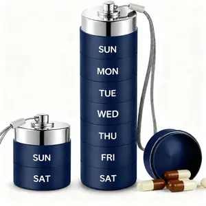 7-Day Pill Organizer Waterproof Metal Travel Vitamin Case with Portable Lanyard Hole, Heavy Duty 7 Compartments Storage for Purse & Gym Bag