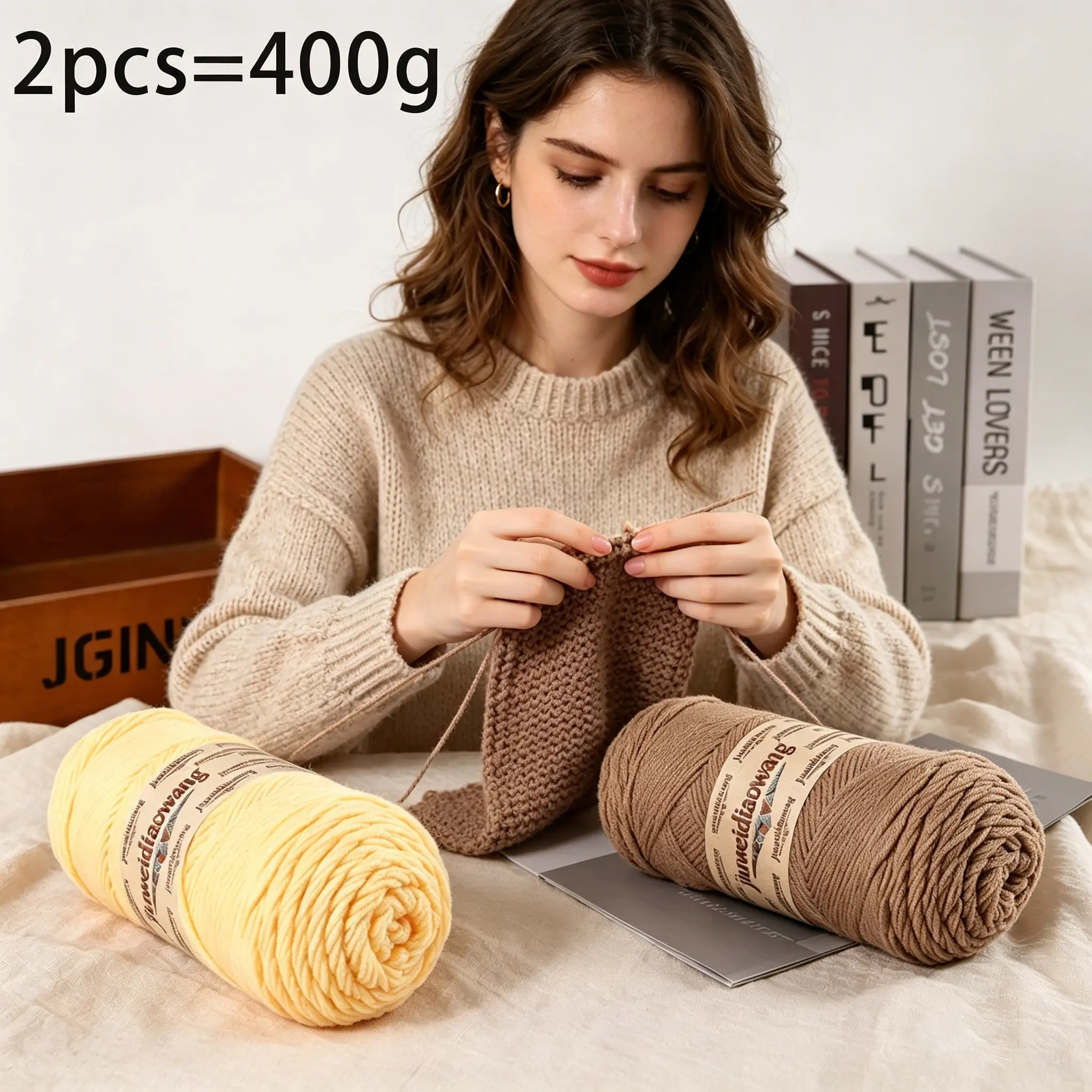 2pcs/400g Heavy Wool Yarn Balls, 200g Per Roll, Multiple Colors, Ideal for Knitting and Crocheting, Knitting Supplies, Perfect for Sweaters, Scarves, Hats, Blankets
