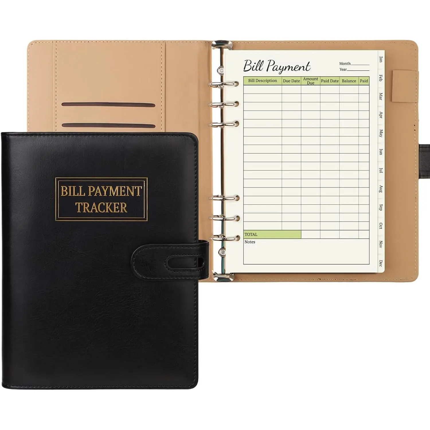 Bill Payment  Notebook, With A5 6 Ring Binder, Refillable | Monthly Bill  Notebook, With Pockets and Tabs, For Senior  Office