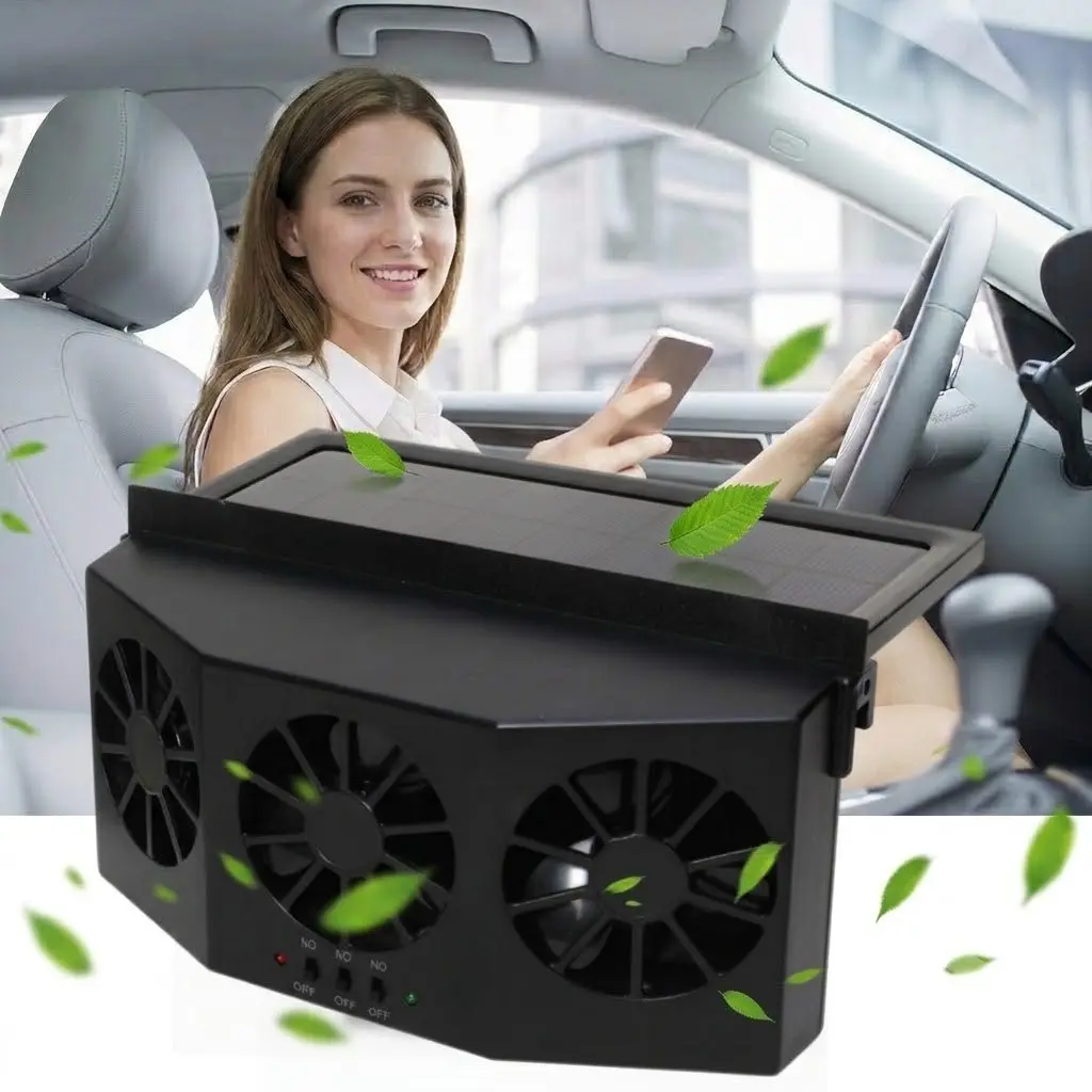 Triple-Head Solar-Powered Car Window Fan – Energy-Saving Ventilator with Air Purifier & Cooling Function, Solar & Battery Powered Fan for Front/Rear Windows, Reduces Heat & Odors, Heat Reduction, Car Interior Cooling, Auto Solar Activation.