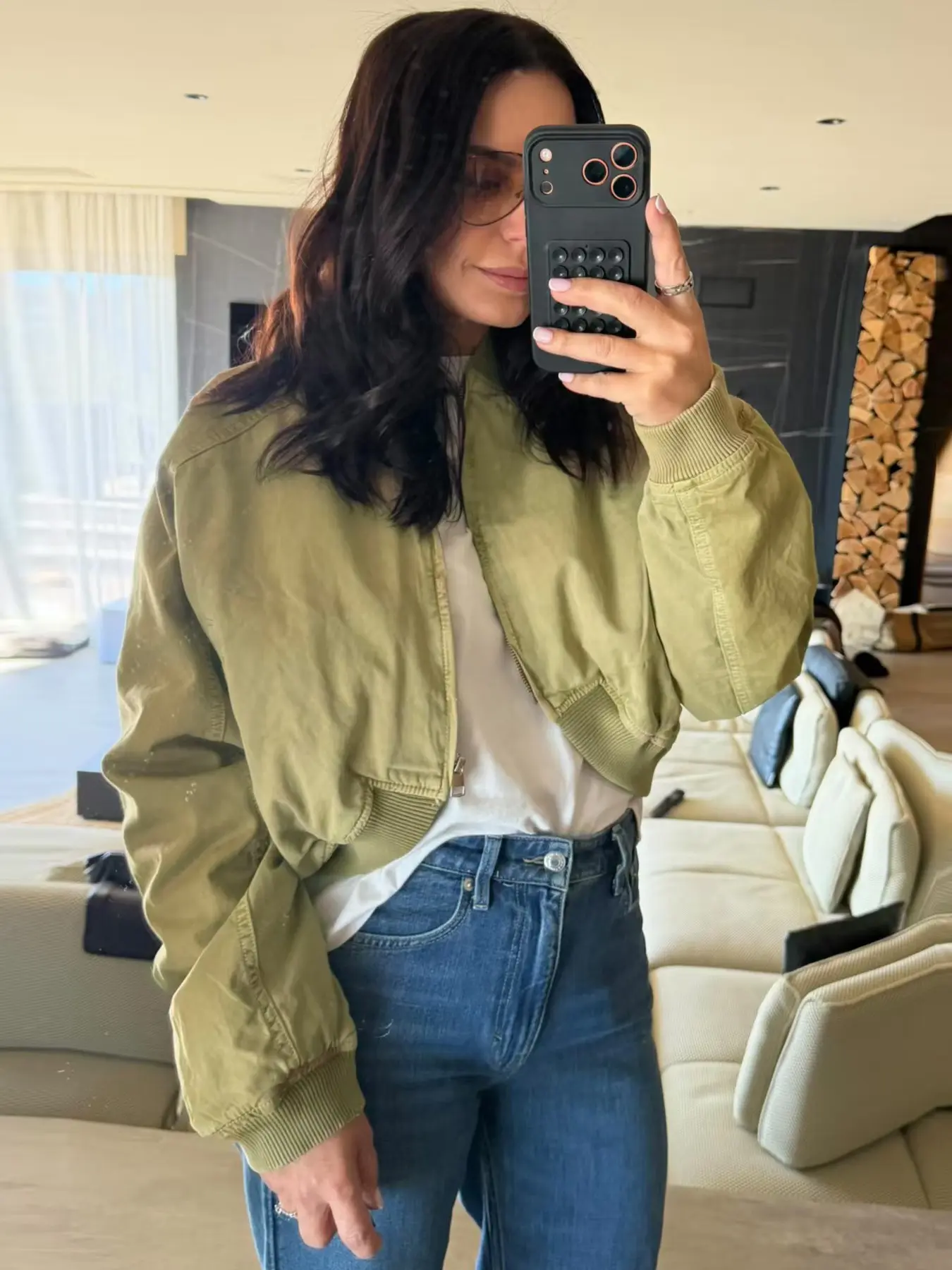 Women's Cropped Green Casual Jacket Women's Bomber Jacket Autumn 2026 Elegant Ribbed Collar Zip-Up Long Sleeve Tops For Women Balloon Pilot Jackets Chic Streetwear Holiday Travel Outerwear