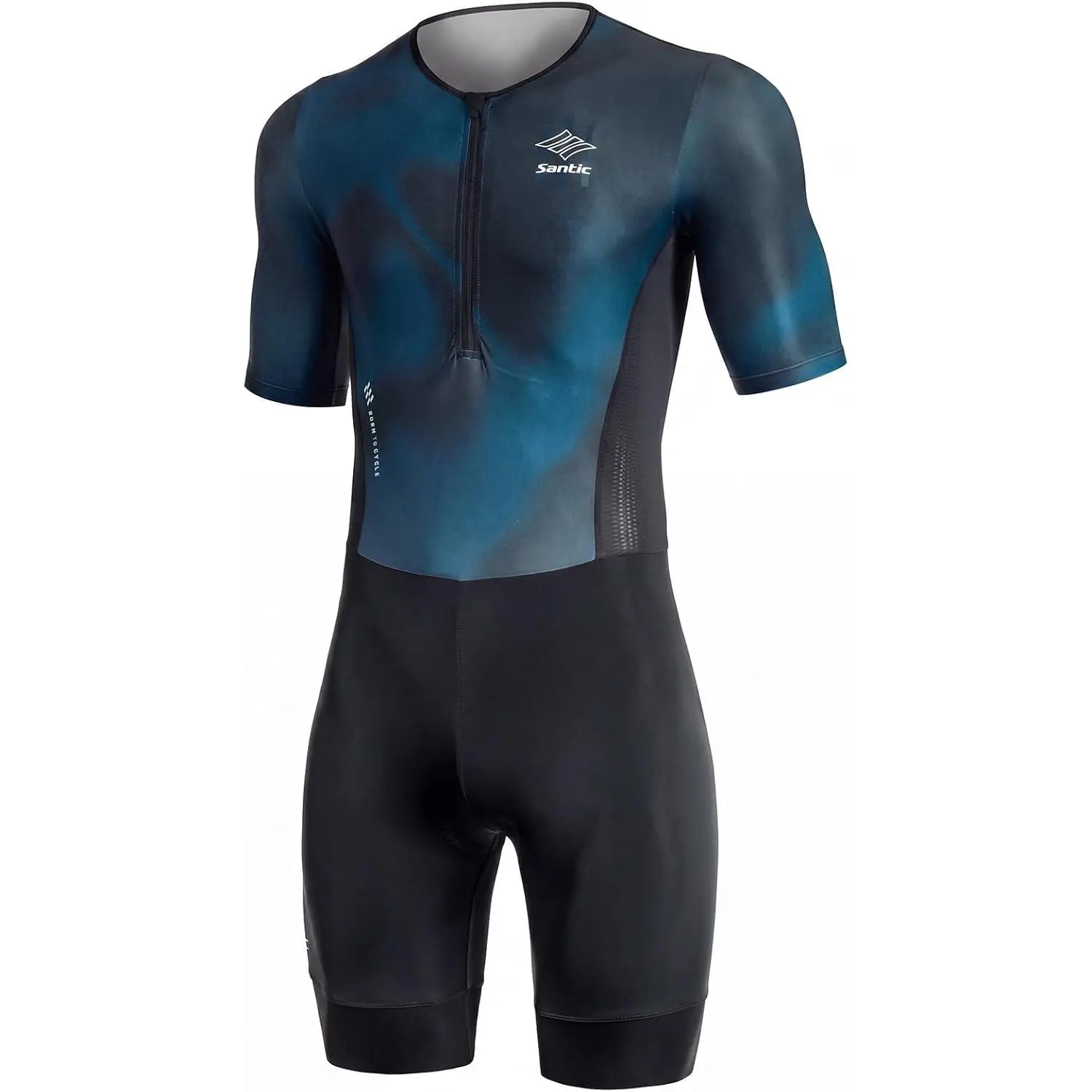 Santic Men's Short Sleeve Triathlon Suit Comfort Trisuit for Swimming Cycling Running