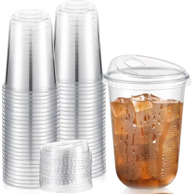 50 Sets Clear Plastic Coffee Cups with Sip Lids, Disposable Plastic PET  Cups for Iced Coffee, Smoothie, Cold Beverage, Drink Shops and Party Catering(Clear,16 oz)