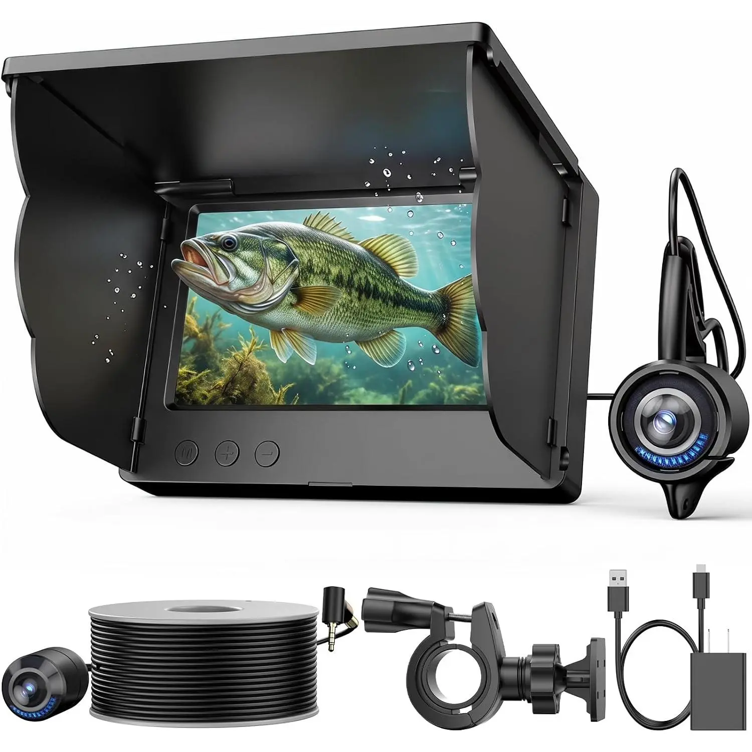 Underwater Fishing Camera with 4.3" LCD Screen, 65ft Cable, 8 IR Night Vision Lights, 195° Wide Angle Lens, 5000mAh Battery for Ice, Lake Fishing