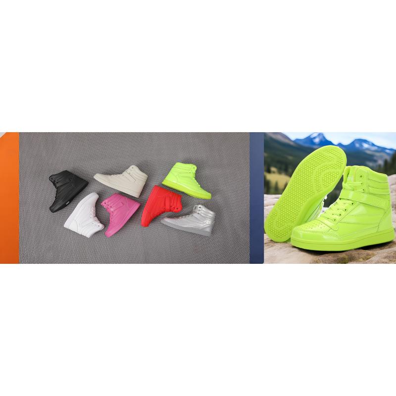 Women's Vibrant Neon Green High-Top Sneakers - Retro 80s Style, Faux Cover, Removable Insole, Hook & Loop Closure, Casual Tennis Shoes for All Seasons, Casual Footwear | Trendy Footwear | Laceup Closure