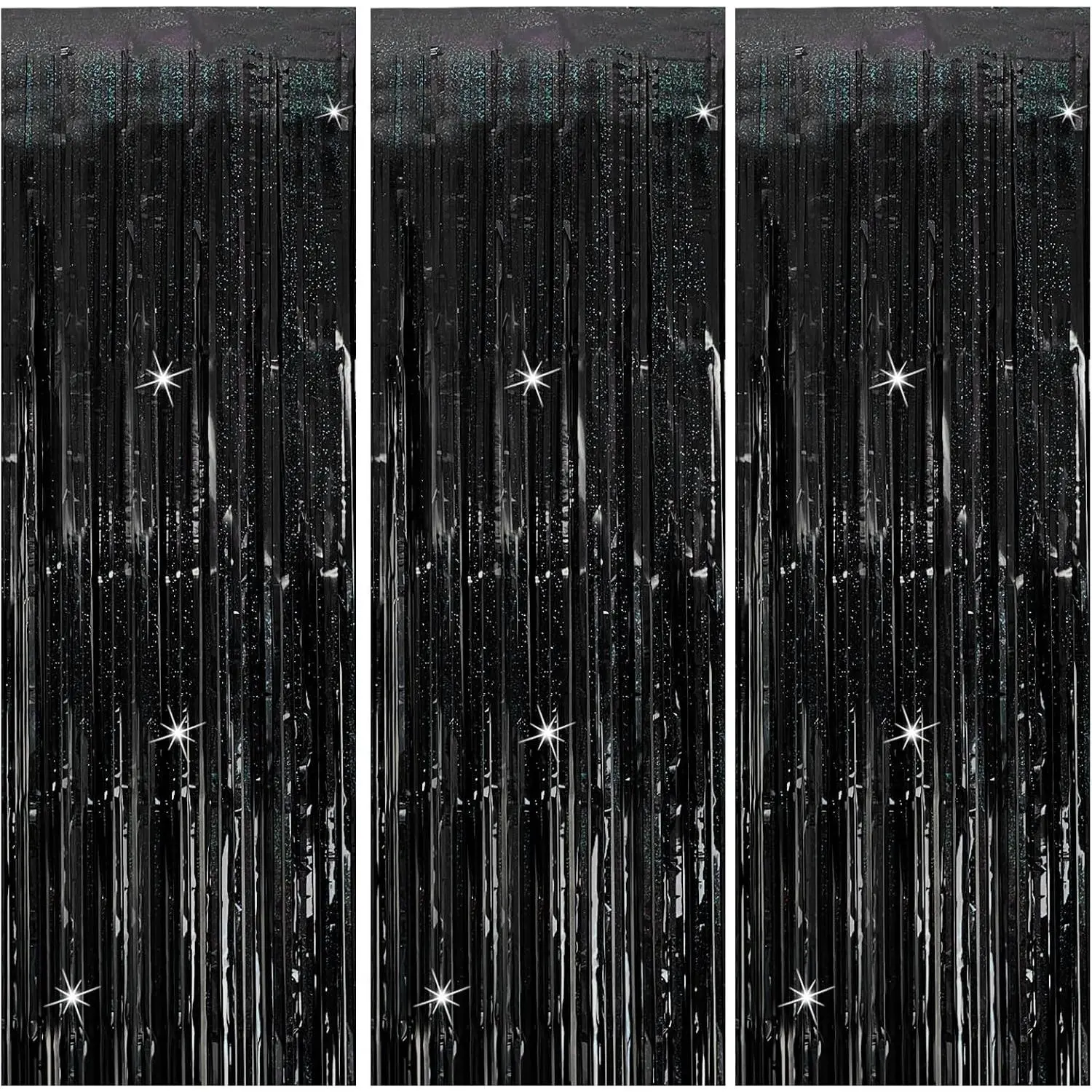 3 Pack Black Party Streamers Backdrop Tinsel Foil Fringe Curtains Halloween Party Decorations Birthday Wednesday Party Decorations Graduation Halloween Decor Party Supplies