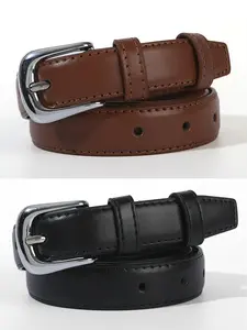 Women's Silver Color Buckle Plain Simple Casual Versatile Decorative Belt, PU Leather, Ideal for Daily Commute Wear, 1 Piece/2 Pieces