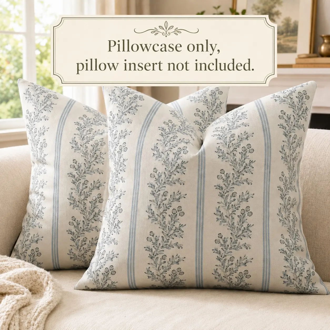2PC 18x18"/20x20" (45/50cm) Multi-Color Printed Botanical Stripe Pillow Covers, Cushion Cover | Room Cozy Accessories | Elegant Farmhouse Couch Decor | All-Season Home Essential & Holiday Must-Have 🌿 | Perfect Gift Choice for Friends & Family