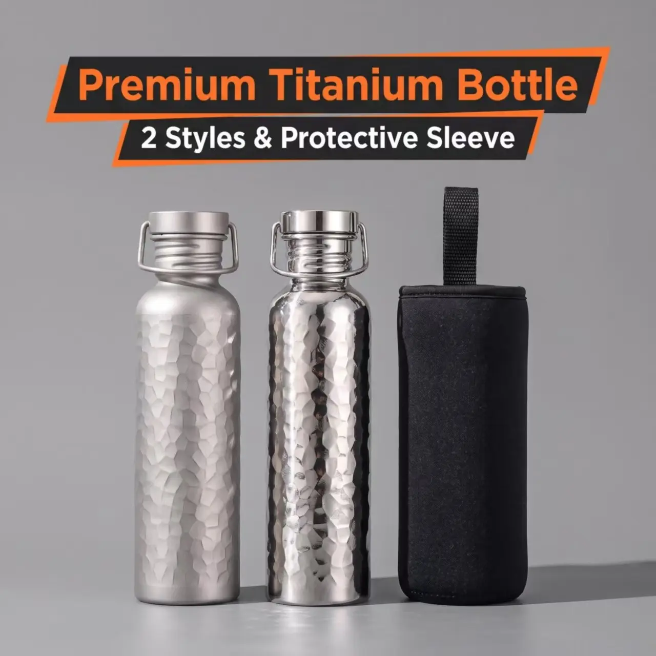 Premium Pure Titanium Sports Bottle, Double Finishes Lightweight Water Flask, Durable Design with Carry Sleeve, Ideal for Active Lifestyle
