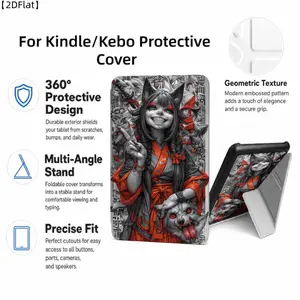 For Kindle/Kobo/Tolino Case, with stand Cat Girl With Fox And Red Robe for New Kindle 11Th 2019, for Kindle 11th Generation Case for Kindle 11Th (2022/2024), 6-Inch, 7-Inch Kindle Paperwhite 12Th Generation 2024 Vision Color (2024) /Vision 6 (2021）/Shine