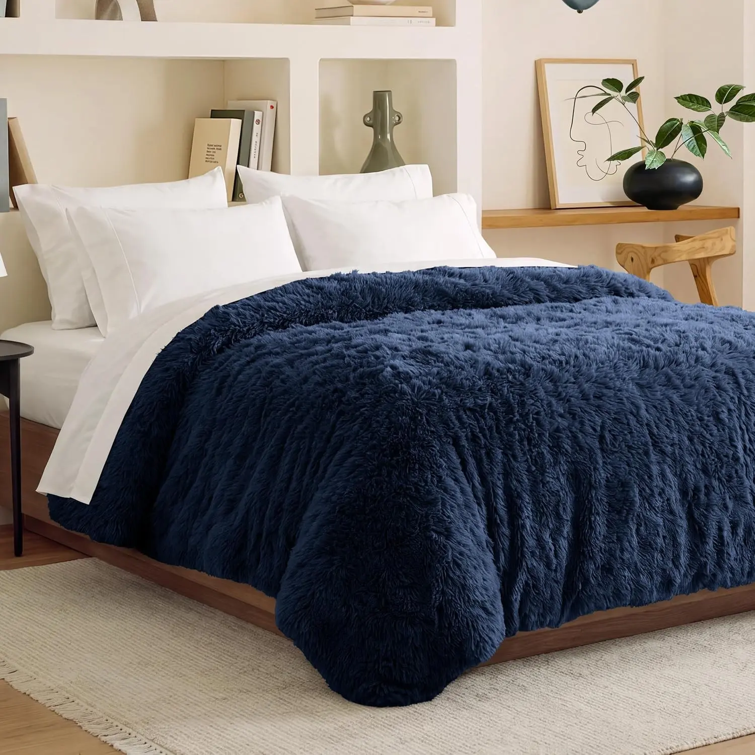 Plush Fleece Duvet Cover - Twin/Twin XL Extra Long Size, Luxury Look, Super Soft, Hidden Zipper Closure, All Season Indoor Bedding (Dark Blue)