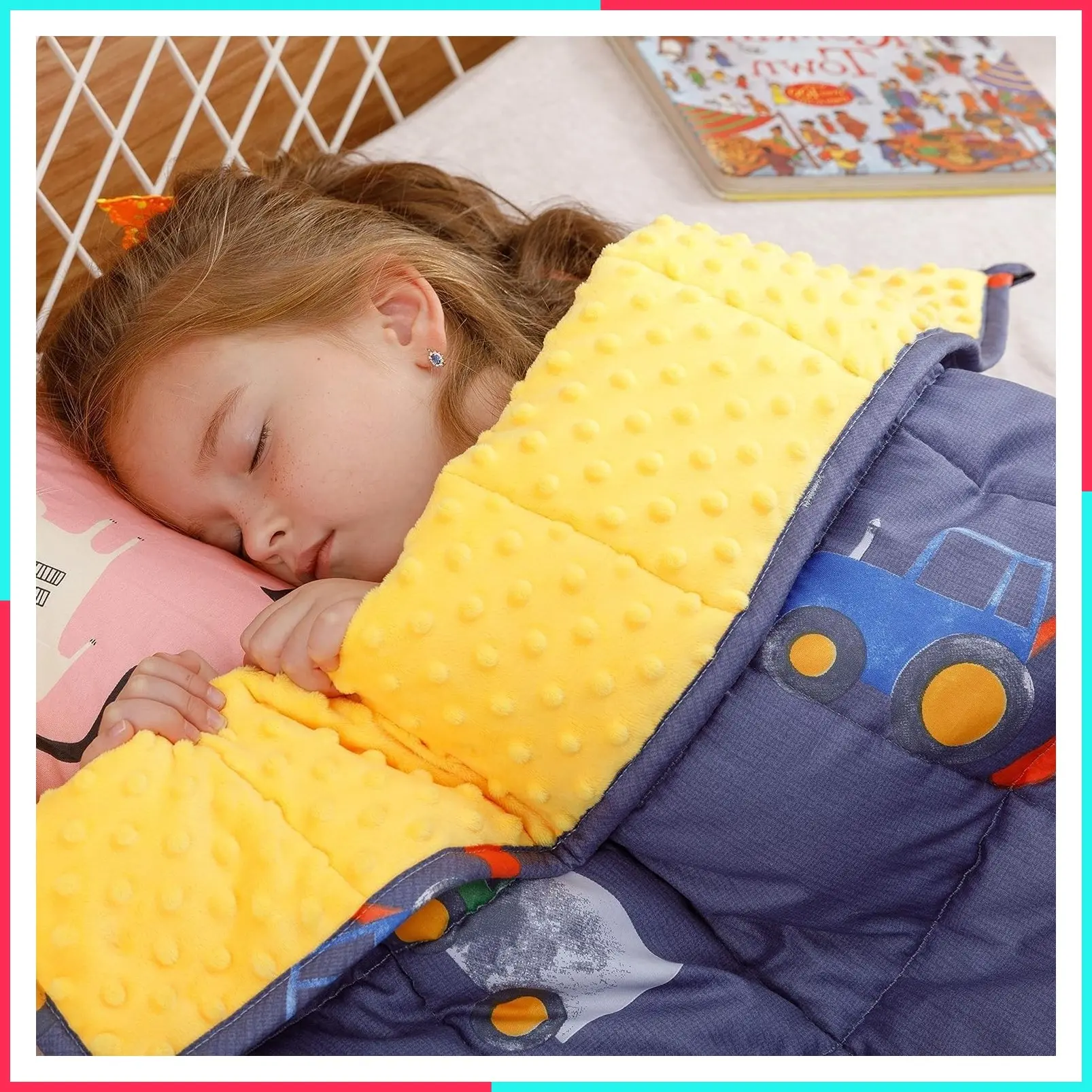Minky Weighted Blanket for Sleeping, 3lbs 36x48 inches | Soft Minky Dots; Cozy Cotton Cartoon Patterns Reversible; Machine Washable; Heavy Throw for Calming; Blue Car World