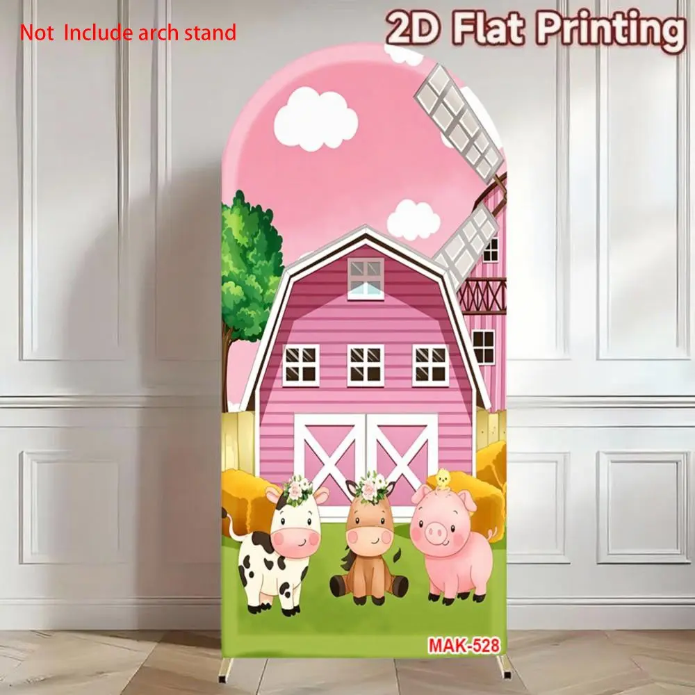 Pink Farm Animal Barn Arch Backdrop Cover White Black Cow Pink Plaid for Kids Birthday Party Baby Shower Party Decor Background, Party Decoration Supplies, Yard Sign Banner, Party Decorations Banners, Polyester Backdrop Banner