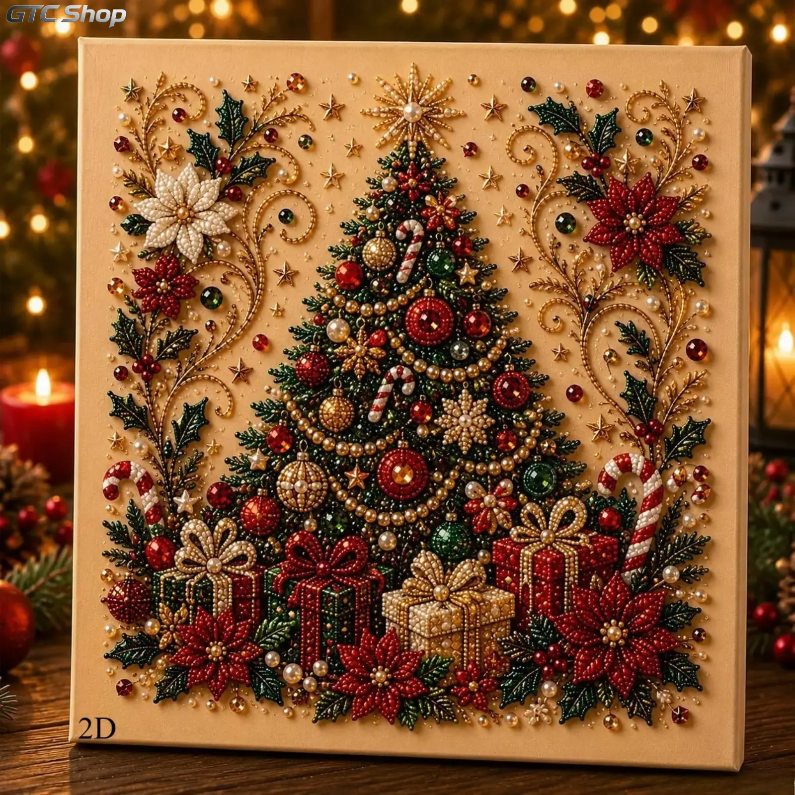 【10*10inch】2D Special Shaped Christmas Diamond Painting Set, Pearl Rhinestone Xmas Canvas Wall Art, Bell Gingerbread House Reindeer Stocking Tree Pattern, Frameless Decor for Living Room Bedroom, Ideal Holiday Gift