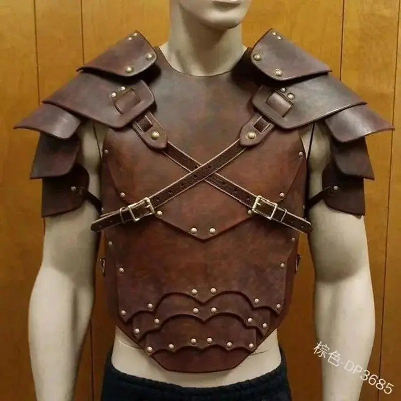 Leather Medieval Warrior Armor Set - Black Shoulder Spaulder, Chest Breastplate, Cosplay Costume for LARP, Steampunk Viking Gothic Knight (Toys & Hobbies Classic Novelty Stress Relief Toy Accessory)