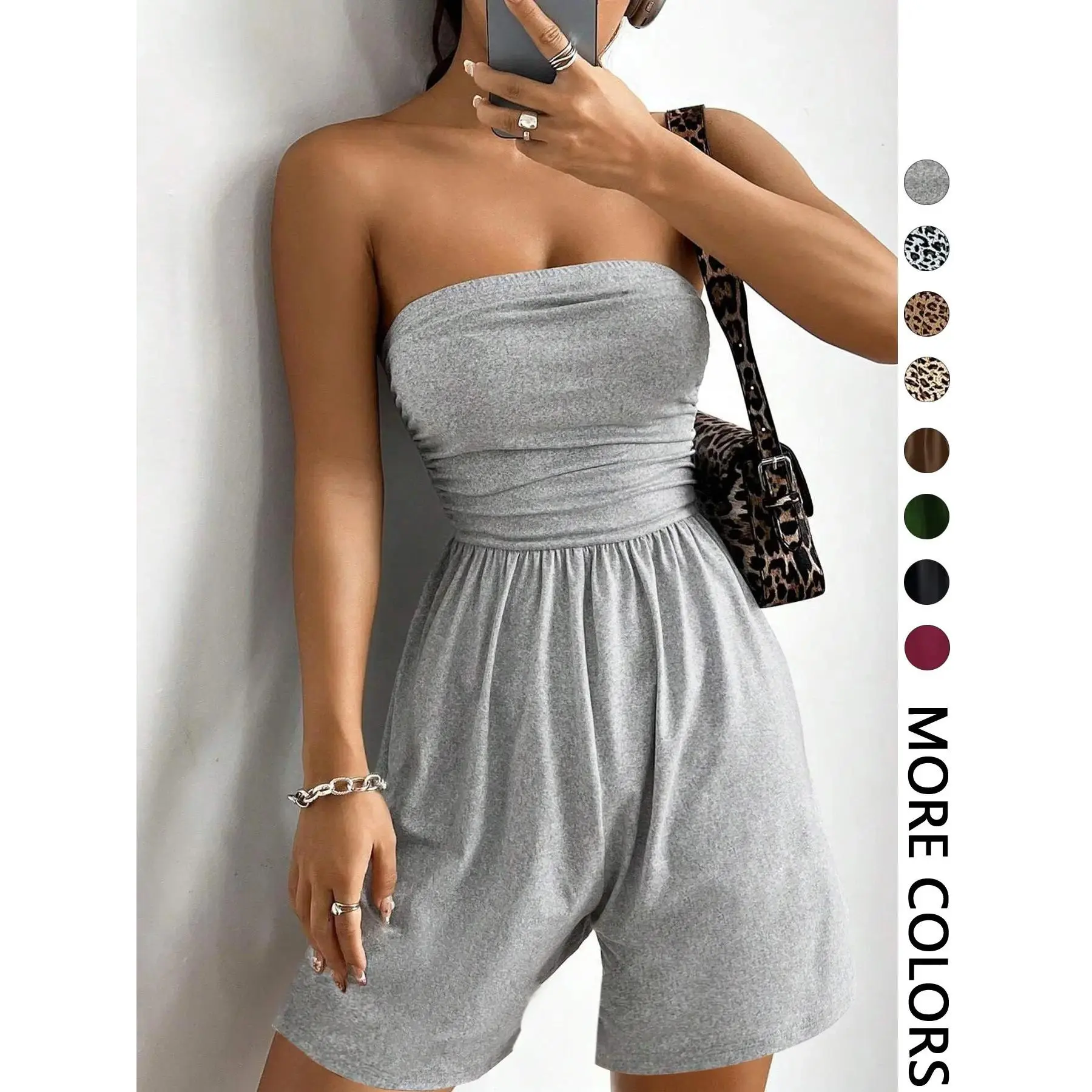 Women's Solid Color Fitted Sleeveless Strapless Romper, Casual Chic Fashion Lightweight Basic Romper for Summer, Women's Clothes for Daily Wear
