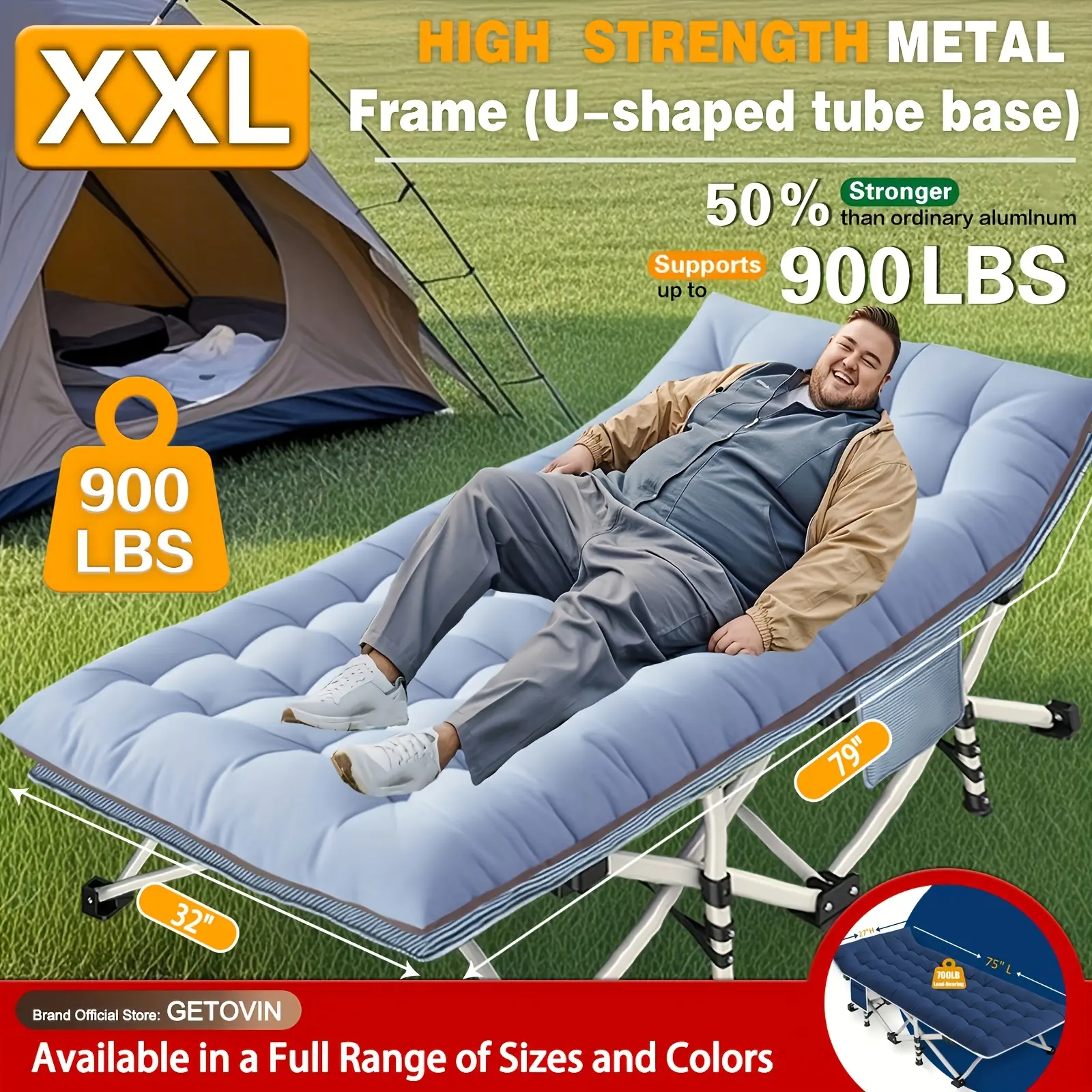Folding Camping Cot with Mattress, 75"L-79"L, Sleeping Cots for Adults, Kids, Teens, Portable Travel Camp Cot for Home, Office, Beach, Garden, Fishing, Max Load 700lbs-900lbs