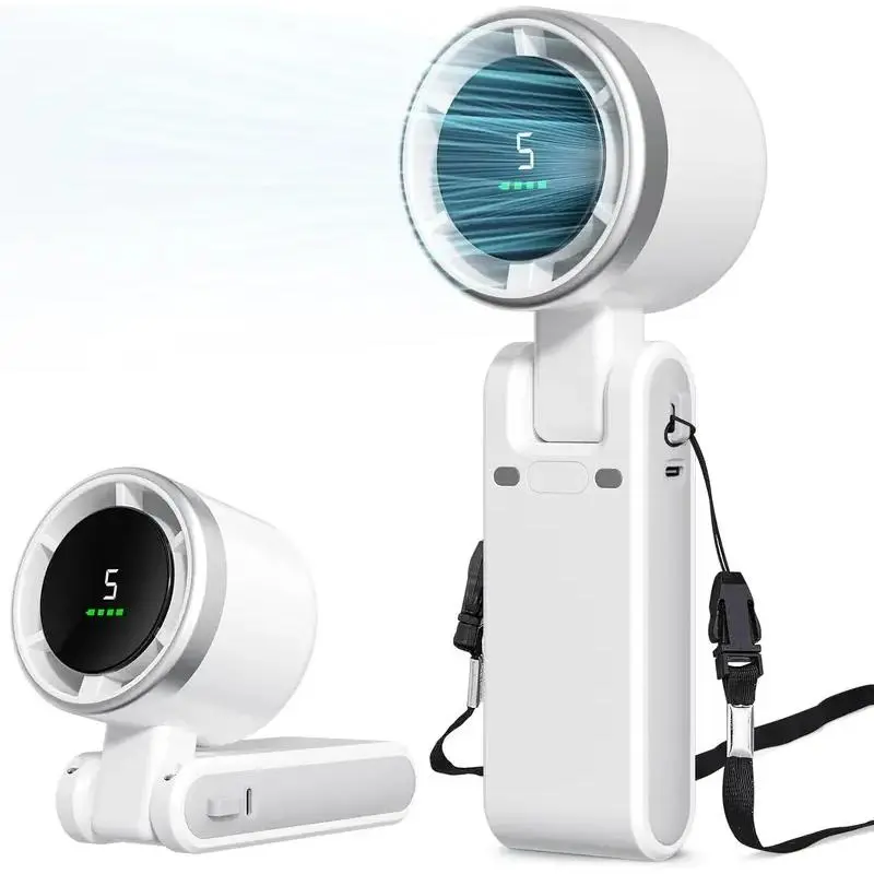 Compact Mini USB Powered Rechargeable Fan - 5-Speed Adjustable Air, Foldable Head, High-Velocity Personal Cooling Jet Fan for Heat Relief, 4-Color Option
