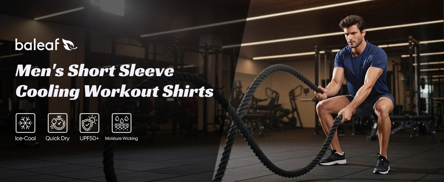 Baleaf Mens Cooling Workout Shirts Short Sleeve Athletic T-Shirts Quick Dry Moisture Wicking UPF 50+ Sun Protection Gym Running Activewear