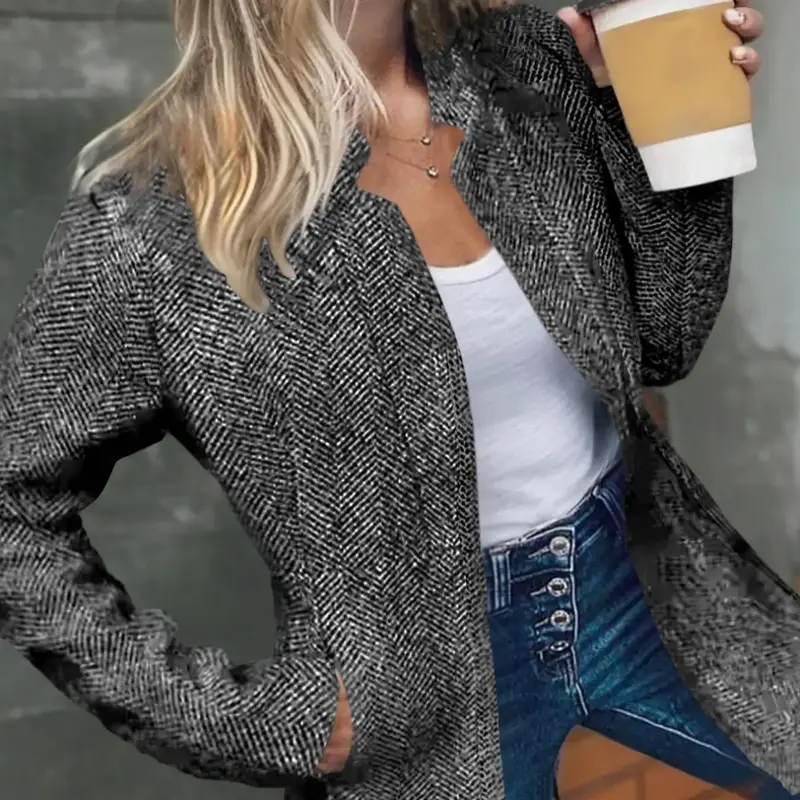 Plus Size Plaid Button Front Cardigan Coat, Woven Cardigan Jacket, Casual Long Sleeve Lapel Neckline, Fall & Winter Fashion Outerwear for Women