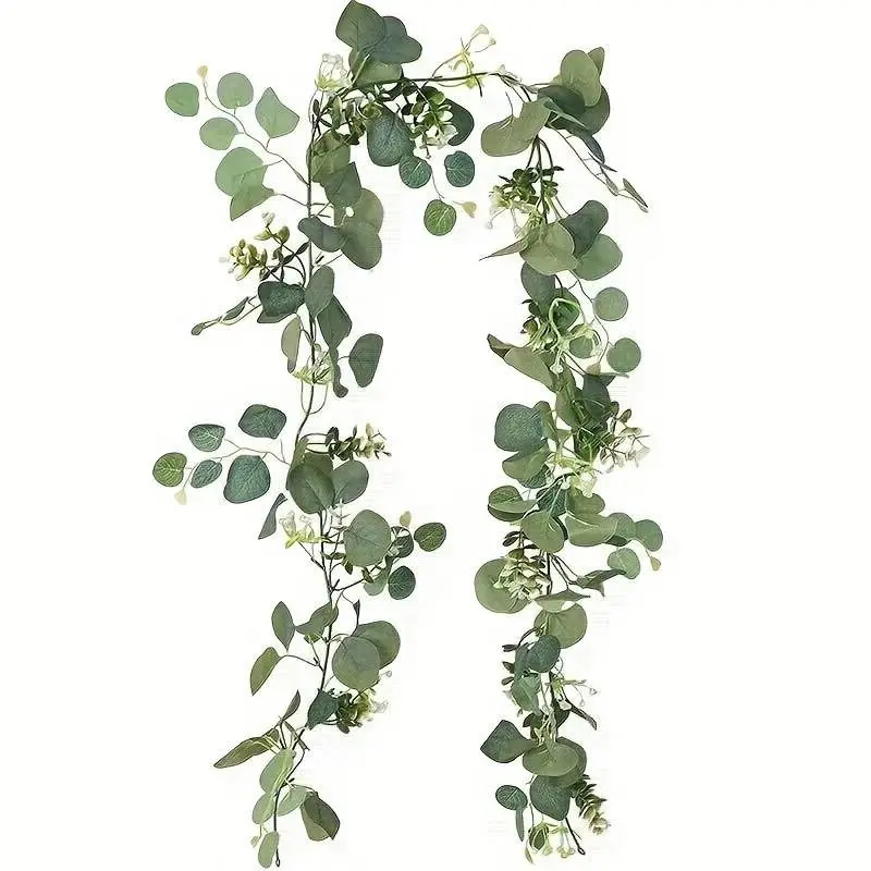 Fake Eucalyptus Wreath with Flowers, Realistic Hanging Vine Garland, Plastic Greenery for Weddings, Christmas, Parties, All Seasons