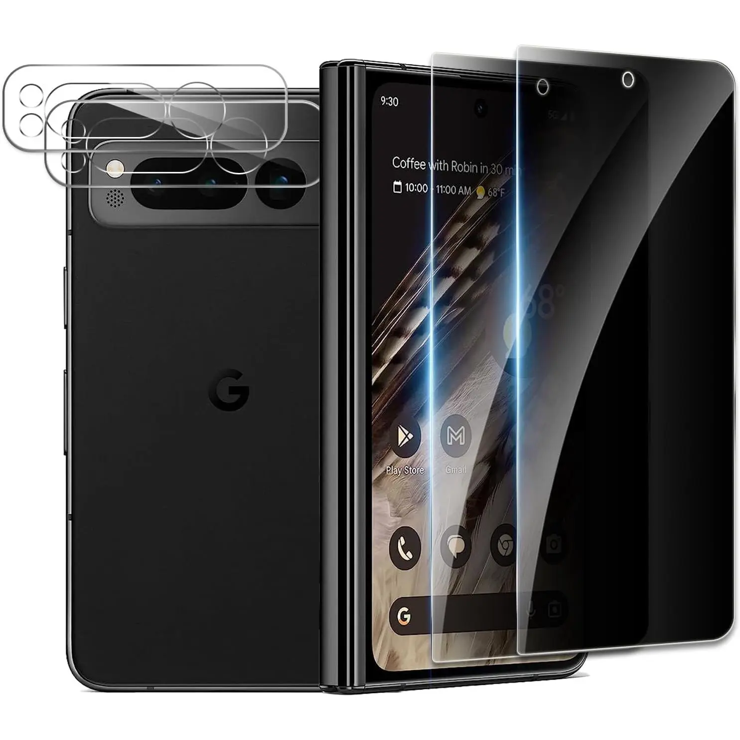 [2+2 Pack]  Screen Protector for  Pixel Fold 5G, Anti-Spy Shatterproof Tempered Glass with Camera Lens Tempered Glass 9H Hardness Bubble Free Anti-Glare Case Friendly