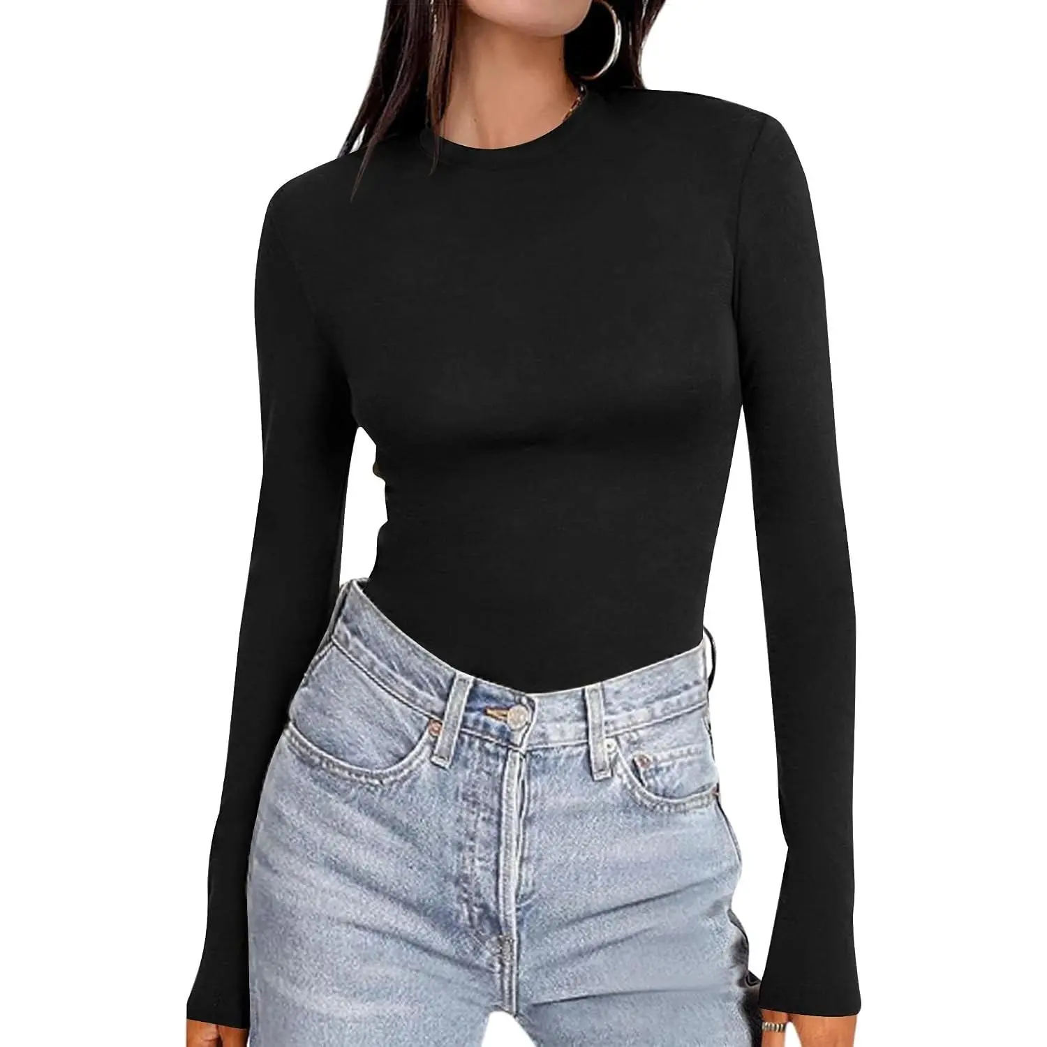 Women's Long Sleeve Shirts Tight Fitted Tops Crewneck Underscrubs Tee Lightweight Basic Thermal Undershirts