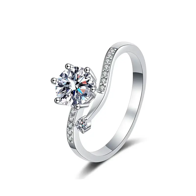 Loveden S925 Sterling Silver Women's Moissanite Ring, Unique Starry Sky Track Snowflake Prong Setting Design, Minimalist Light Luxury Trendy Custom Statement Jewelry, Sentimental Gift For Engagement Wedding Anniversary Birthday Daily Dating Occasions