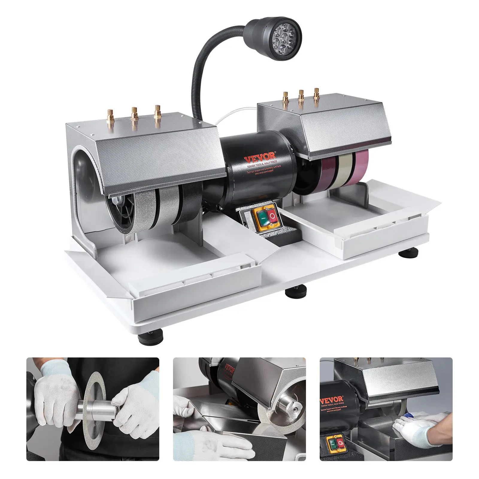 VEVOR Cabbing Machine, 6" 1/4HP 1800rpm Efficient, Lapidary Rock Grinder Polisher With Lamp Water Pump, Gem Faceting Machine, Rock Grinding Machine for Gem Jade Stone, Create Cabochons for Necklaces
