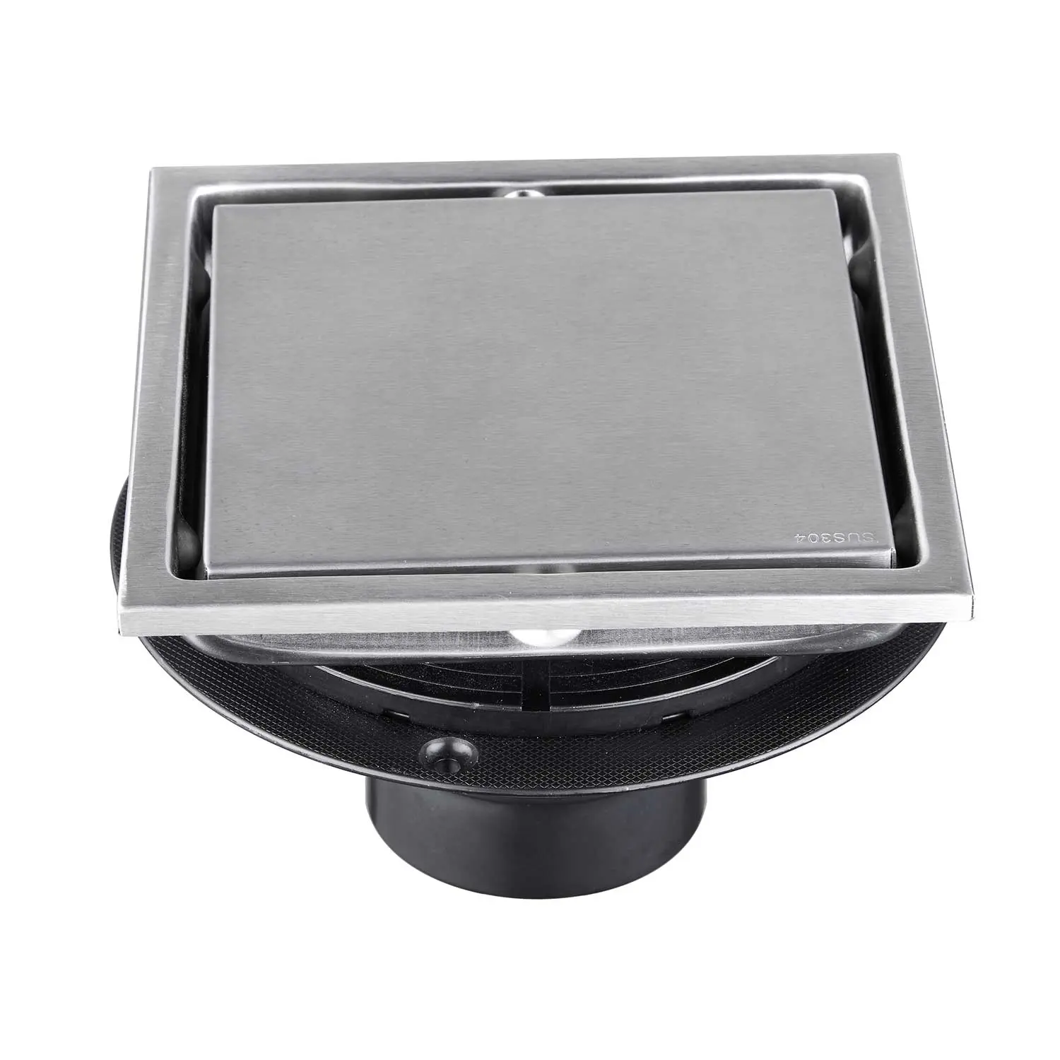 6 Inch Square Shower Drain with 2-in-1 Flat & Tile Insert Removable Cover, 304 Stainless Steel with Flange and Hair Strainer, Brushed Nickel