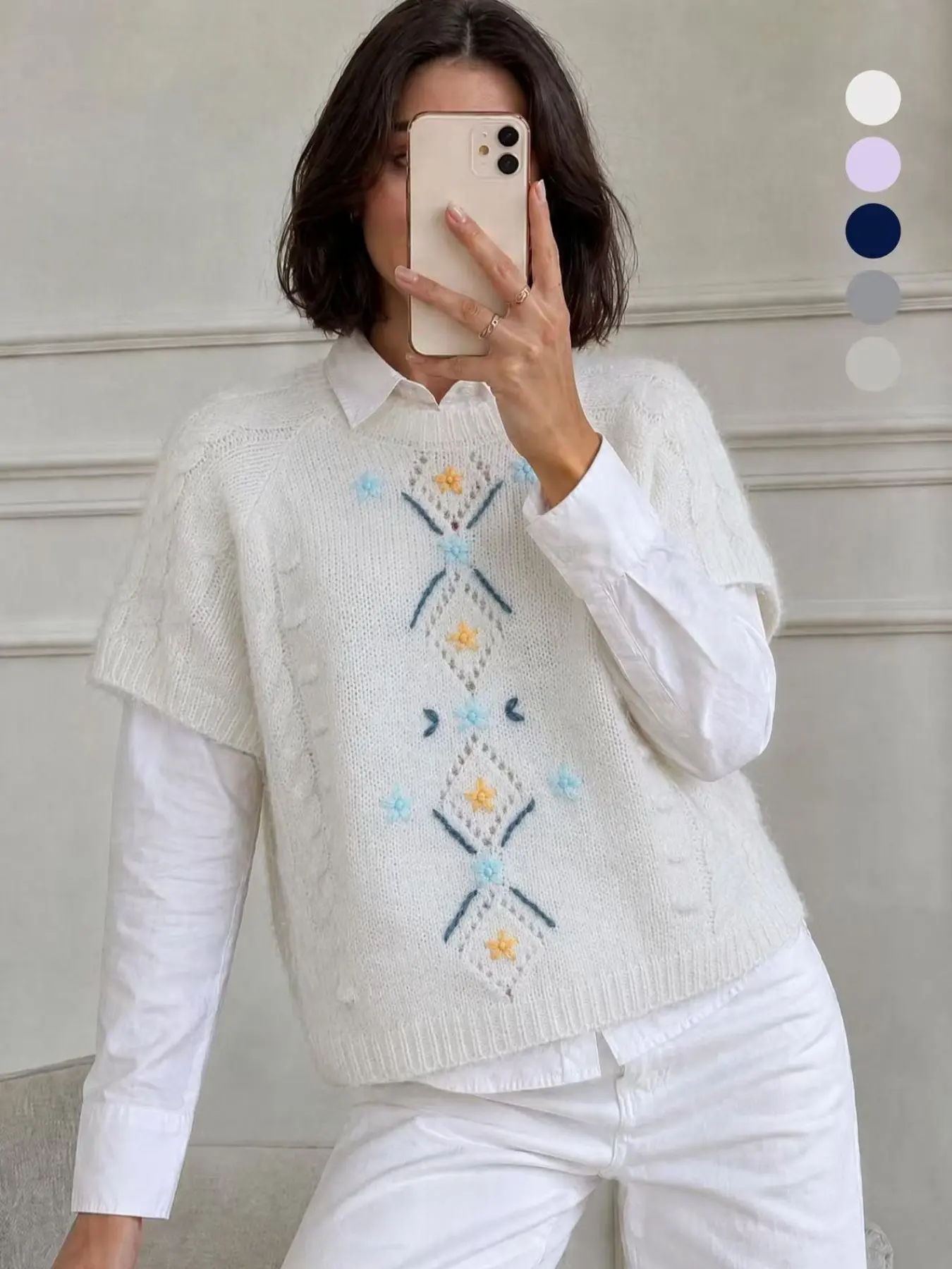 Bohemian Floral Embroidered Knit Sweater for Women, Long Sleeve Loose-Fitting Top, Fall & Winter Casual Wear, Boho Style