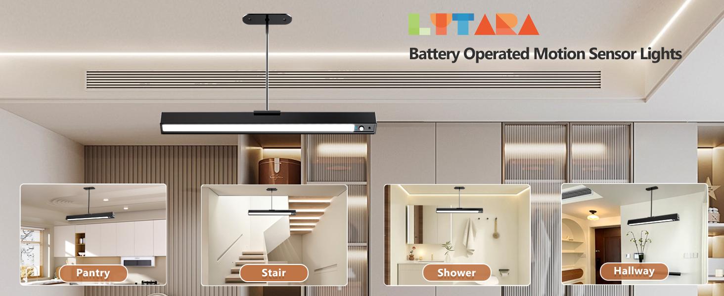 Sensor Ceiling Light, Full Pendant Lights, Battery Operated LED Closet Lights with Remote, Timer - 3 Color 500LM Dimmable, for,Black