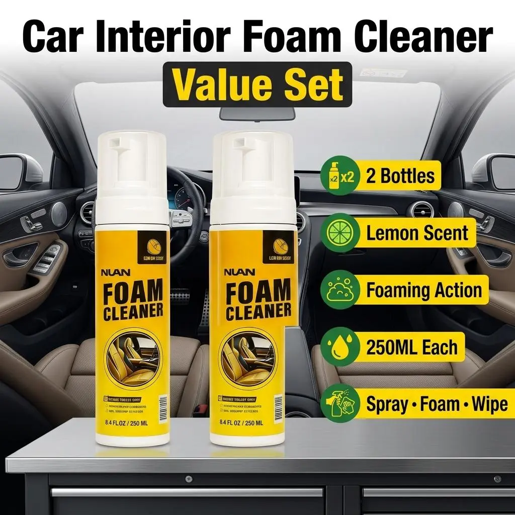NUAN Multi-Purpose Foam Cleaning Spray - Car Surface Cleaner, Safe Formula for Cleaning Interiors Including Leather, Headliner, Plastic - MY0522